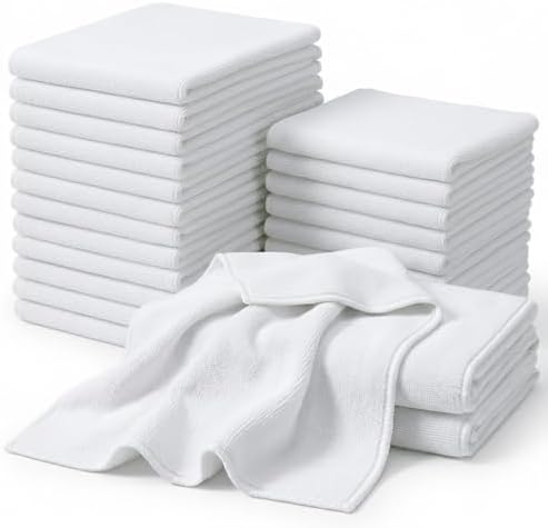 CARTMAN 14x14 Inch 30 Pack 280GSM Microfiber Cleaning Cloths, White by CARTMAN