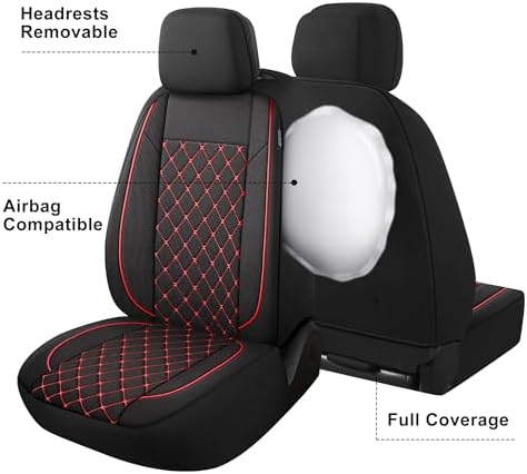 YGL Breathble Car Seat Covers Front Set, Washable Seat Covers for Cars, Premium Cloth Car Seat Protectors, Interior Covers for Cars, Sedan Van Truck SUV(Black/Red) - Image 4