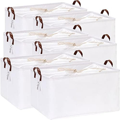 Hinwo 70L Extra Large Canvas Storage Bin with Lid and Handles, 6-Pack by Hinwo
