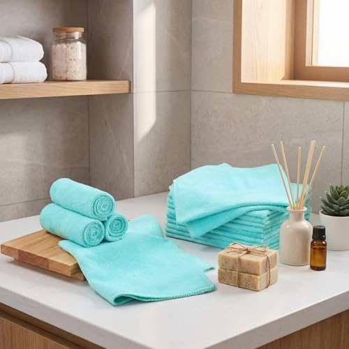 Nuenen Car Microfiber Clean Cloths, Teal Blue, 16 x 16 Inch, 60 Pcs - Image 2