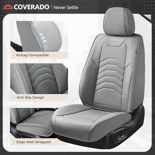 Coverado Leather Seat Covers, Gray Seat Covers Full Set, Car Seat Covers Front Seats and Back, Waterproof Faux Leather Car Seat Cushion Car Seat Protector Universal Fit for Most Cars Trucks SUV - Image 6
