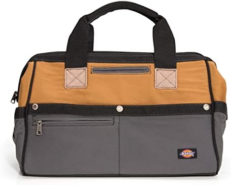 Dickies 16-Inch Durable Canvas Work Bag for Painters, Carpenters, and Builders, Heavy-Duty Zipper, Reinforced Handles, Exterior Pockets, Tan/Grey by QualityBrandsandAccessoriesforMenWomenandKids