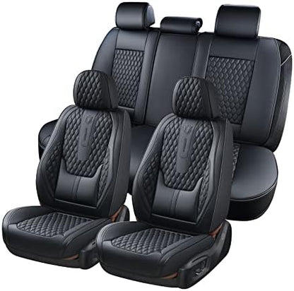 Coverado Car Seat Covers Full Set, Black Seat Covers for Car with Lumbar Support, Nappa Leather Seat Covers Waterproof Car Seat Protectors Universal Fit for Most Cars SUV Trucks by COVERADOAUTO
