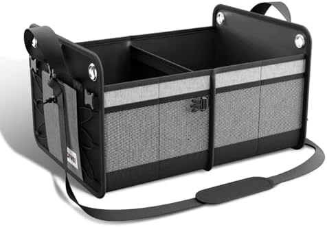 DNA Motoring Trunk Organizer for SUV, Large Capacity Car Organizer and Storage with 2 Compartment, Foldable Trunk Organizer for Car, 70L Grey by DNAMOTORING