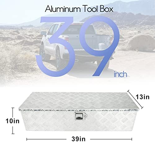 BLACKHORSE-RACING 39 x 13 x 10 Inch Aluminum Truck Trailer Tool Box Chest Box Pickup Underbody Truck Bed Storage Toolbox RV Storage Organizer with Side Handle, Lock & 2 Keys - Silver - Image 2