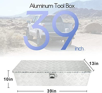 BLACKHORSE-RACING 39 x 13 x 10 Inch Aluminum Truck Trailer Tool Box Chest Box Pickup Underbody Truck Bed Storage Toolbox RV Storage Organizer with Side Handle, Lock & 2 Keys - Silver - Image 2
