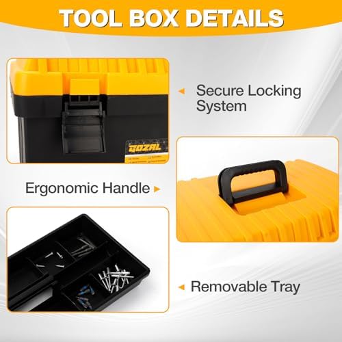 4 Pack Heavy Duty Plastic Tool Box Set, Stackable Portable Boxes, 13-19" - Image 4