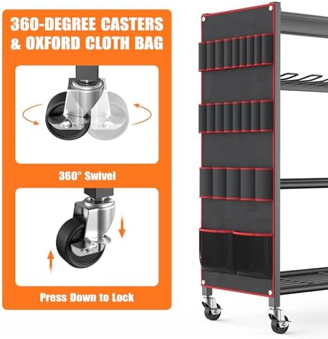 TORACK Rolling Power Tool Storage Cart, 4-Tier Large Drill Organizer with Slots for 12 Drills, Freestanding Cordless Tool Rack with Wheels for Garage & Workshop - Image 6