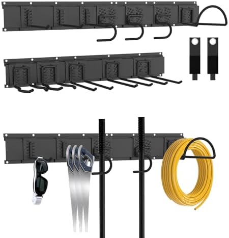 Garage Tool Organizer Wall Mount, Easy to 64inch Install Heavy-Duty Garage Storage System with 12 Adjustable Hooks, Garden Tool Rack for Shovels, Rakes, Yard Tools by BRCRXW