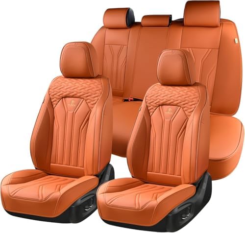 FLORICH Car Seat Covers Full Set Orange Seat Cover Front Seats and Back Leather Seat Covers for Cars Waterproof Car Seat Cushion Universal Car Seat Protector Fit for Most Cars Trucks SUVs by FLORICH