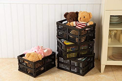 Eslite 16L Plastic Collapsible Storage Crates,Folding Crates Storage,Pack of 4,Black - Image 5
