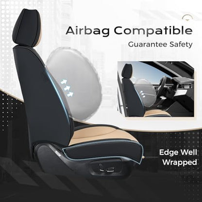 Coverado Car Seat Covers with Lumbar Support, Front Covers for Cars, Universal Automotive Seat Cover, Waterproof, Leather Car Seat Cushion, Interior Seat Protectors for Most Cars - Image 3