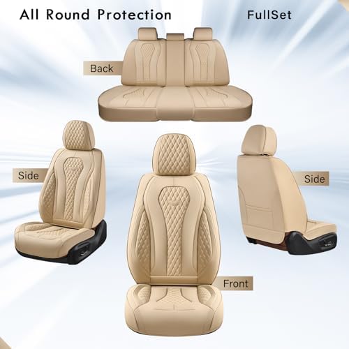 Coverado Automotive Seat Covers, Car Seat Covers Full Set, Beige Car Seat Cover, Car Seat Cushion Waterproof, Front Seats Back Seat Covers, Car Seat Protector Universal Fit Most Cars - Image 5