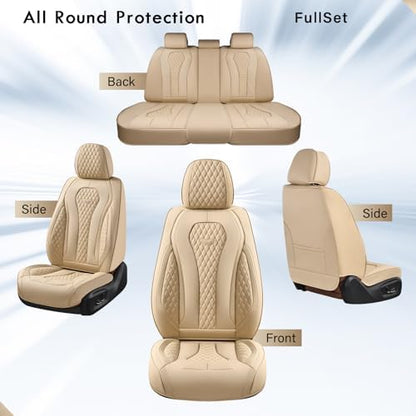 Coverado Automotive Seat Covers, Car Seat Covers Full Set, Beige Car Seat Cover, Car Seat Cushion Waterproof, Front Seats Back Seat Covers, Car Seat Protector Universal Fit Most Cars - Image 5