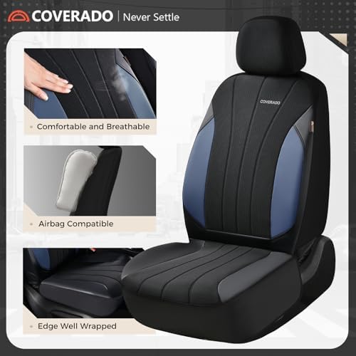Coverado Car Seat Covers, Auto Car Seat Covers 5 Seats, Mesh Breathable Blue Seat Protectors for Car, Driver Seat Covers Universal Fit for SUV, Truck, Vans, Sedan - Image 5