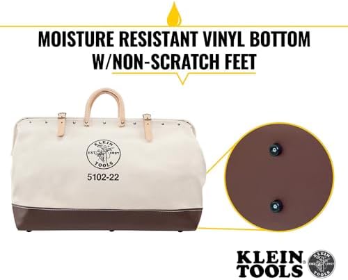 Klein Tools 5102-22 Heavy Duty Natural Canvas Tool Bag, Tool Tote, Multi-Purpose Bag with Wide Hinged Opening and Leather Handles, 22-Inch - Image 3