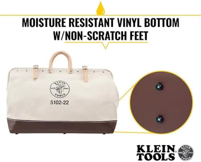 Klein Tools 5102-22 Heavy Duty Natural Canvas Tool Bag, Tool Tote, Multi-Purpose Bag with Wide Hinged Opening and Leather Handles, 22-Inch - Image 3