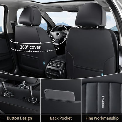FLORICH Seat Cover, Car Seat Covers Full Set, Waterproof Leather Car Seat Protector 5 Seats, Front and Rear Seat Covers for Cars, Automotive Seat Covers Protector Fit for Most Cars Trucks SUV - Black - Image 3