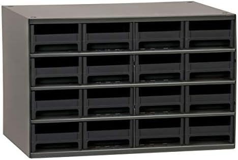 Akro-Mils Steel Garage Storage Cabinet, Small Parts Organizer Metal Cabinet for Hardware, Nails, Screws, Bolts, Nuts, and More, 17" W x 11" D x 11" H, 16-Drawer, Gray Cabinet/Black Drawers (19416) by Akro-Mils