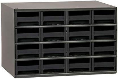 Akro-Mils Steel Garage Storage Cabinet, Small Parts Organizer Metal Cabinet for Hardware, Nails, Screws, Bolts, Nuts, and More, 17" W x 11" D x 11" H, 16-Drawer, Gray Cabinet/Black Drawers (19416) by Akro-Mils