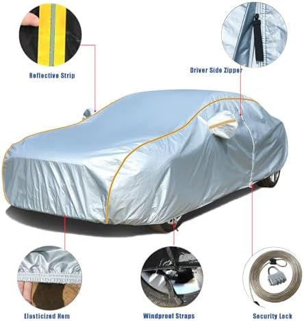 Full Car Cover for Alpina E36 3 Series Cabriolet (1992-1999),Full Exterior Covers Breathable Waterproof Dustproof Sun Protection Snowproof with Reflective Strip and Zipper Door - Image 6