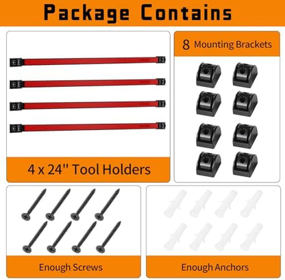 24" Magnetic Tool Holder Strip, 4 Pieces Red Metal Tool Organizer Rack with Stainless Steel Surface, Magnet Bar for Garage Workshop, Easy To Install with Mounting Screws - Image 7