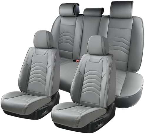 Coverado Leather Seat Covers, Gray Seat Covers Full Set, Car Seat Covers Front Seats and Back, Waterproof Faux Leather Car Seat Cushion Car Seat Protector Universal Fit for Most Cars Trucks SUV by COVERADOAUTO