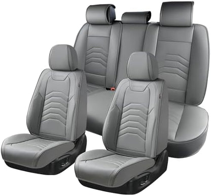 Coverado Leather Seat Covers, Gray Seat Covers Full Set, Car Seat Covers Front Seats and Back, Waterproof Faux Leather Car Seat Cushion Car Seat Protector Universal Fit for Most Cars Trucks SUV by COVERADOAUTO