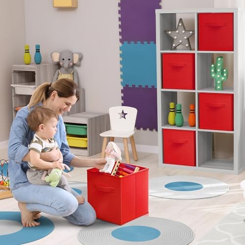 Sorbus Fabric Storage Cubes, 6-Pack Foldable Bins (11 Inch, Red) - Image 2