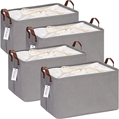Hinwo 31L Large Storage Bins, 4-Pack Closet Organizers and Storage, Foldable Clothes Storage Baskets with Handles, Containers for Clothing, Blanket, Towels, Toys, Bedding (Gray),16.5'' / 31L / 4-Pack by Hinwo