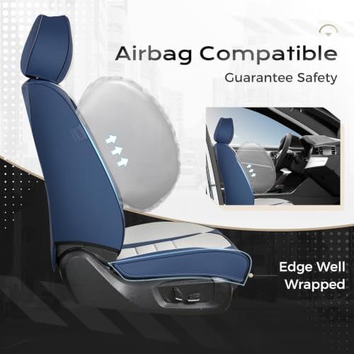 Coverado Car Seat Covers Front, Seat Covers for Cars, Waterproof 2-Pack Car Seat Cushions, Leather Carseat Seat Protectors, Universal Seat Covers Fit for Most Sedans SUV Pick-up Trucks(Blue&White) - Image 5