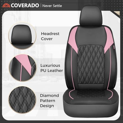 Coverado Leather Seat Covers, Waterproof Car Seat Covers Front Seats, Luxury Front Car Seat Covers Faux Leather Car Seat Protector, Automotive Car Seat Covers Universal Fit Most Cars Truck, Black&Pink - Image 5