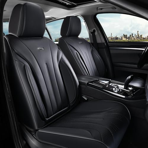 Coverado Car Seat Covers Front Seat, Breathable Nappa Leather Seat Cover, Black Seat Cover for Cars, Luxury Waterproof Car Seat Protector, Front Seat Cushion Universal Fit for Most Vehicles by COVERADOAUTO