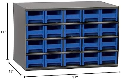 Akro-Mils Steel Garage Storage Cabinet, Small Parts Organizer Metal Cabinet for Hardware, Nails, Screws, Bolts, Nuts, and More, 17" W x 11" D x 11" H, 20-Drawer, Gray Cabinet/Blue Drawers (19320) - Image 5