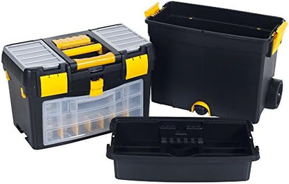 Portable Toolbox with Wheels - Stackable Tool Chest with Drawers - Mobile Utility Cart with Comfort Grip Handle and Tough Latches by Stalwart (Black) - Image 2