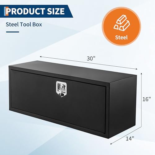 Garvee Black Steel Truck Bed Tool Box, Trailer Tongue Box, Truck Storage Organizer Tool Chest For Truck Bed, RV, Trailer (30 in x 14 in x 16 in-NEW) - Image 3