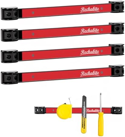 4 Pieces 12" Magnetic Tool Holder Strip, Red Magnet Bar, Metal Tool Organizer Rack for Garage Organization, Easy To Install in Workshop, Mounting Screws Included by RechabiteMagneticTools