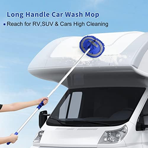 Lsyomne 62'' Car Wash Brush Mop Kit with Long Handle Microfiber Car Washing Tool kit Detailing Brush Car Wheel Tire Cleaning Brush Windshield Squeegee Car Duster Towel for Cars Truck, SUV, RV - Image 2