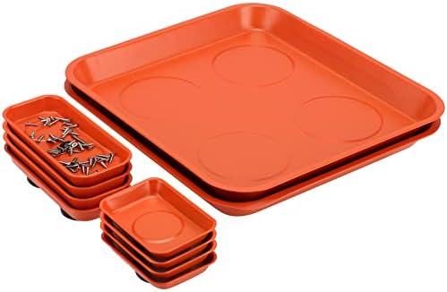KEILEOHO 10 Packs Magnetic Tray Set, Orange Magnetic Parts Tray Set, Stainless Steel Magnetic Trays, Magnetic Tools Tray for Screws, Nuts, Bolts, Small Parts by KEILEOHO