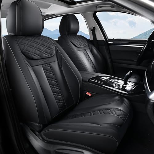 FLORICH Seat Covers, Front Seat Covers 2 PCs, Automotive Seat Cover for Cars, Luxury Leather Universal Seat Cover Accessories Fit for Most Cars SUV Truck Sedans(Black) by FLORICH