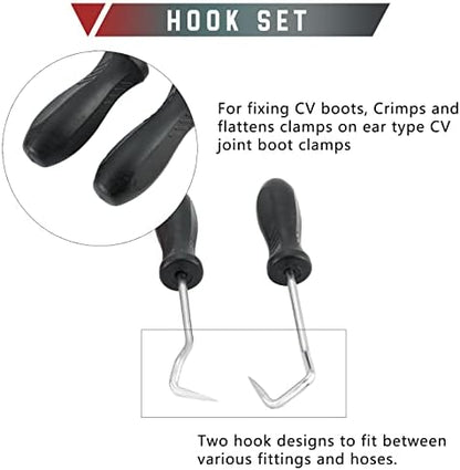 4Pcs Hose Clamp Plier Set, Including 2Pcs Cross Slotted and Flat Band Hose Hose Clamp Plier with 2Pcs Hose Removal Hook Set Perfect for Hose Installations of Low Radiators - Image 5