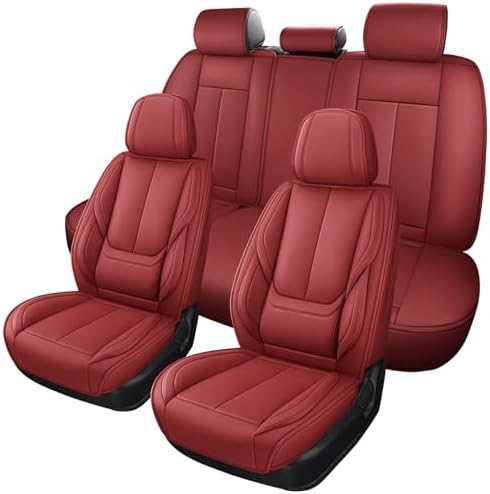 MINGBRON Leather Car Seat Covers,Car Seat Covers Full Set,Automotive Seat Covers,Fit for Most Cars SUV and Most Sedans Red by MINGBRONCARSEATCOVER