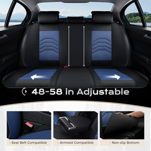 Coverado Car Seat Covers Full Set, Universal Seat Covers for Cars, Car Seat Protector Waterproof, Nappa Car Seat Cushion, Car Seat Covers Front Seats and Back Fit for Most Cars Trucks SUV, Black&Blue - Image 6