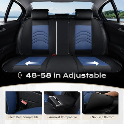 Coverado Car Seat Covers Full Set, Universal Seat Covers for Cars, Car Seat Protector Waterproof, Nappa Car Seat Cushion, Car Seat Covers Front Seats and Back Fit for Most Cars Trucks SUV, Black&Blue - Image 6
