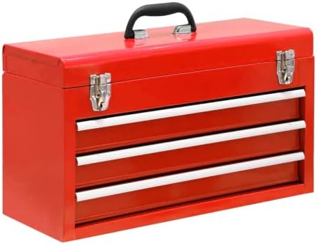 3 Drawer 20“ Metal Tool Box Portable Steel Tool Chest with Metal Latch Closure for Garage, Home and Workbench, Red by JACKBOSS