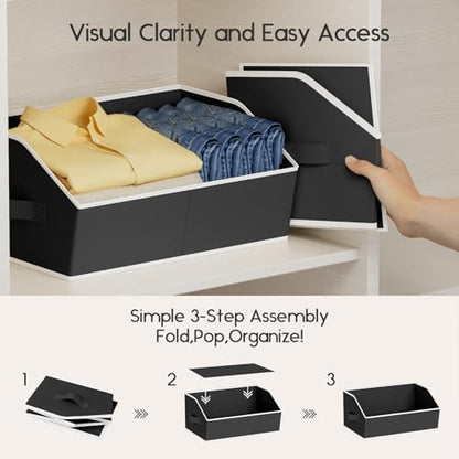 Homsorout Large Closet Organizers and Storage Bins - 10 Pack Trapezoid Storage Baskets for Shelves, Foldable Fabric Baskets with Handles Ideal for Closet, Basket, Wardrobe and Shelf Storage, Black - Image 4