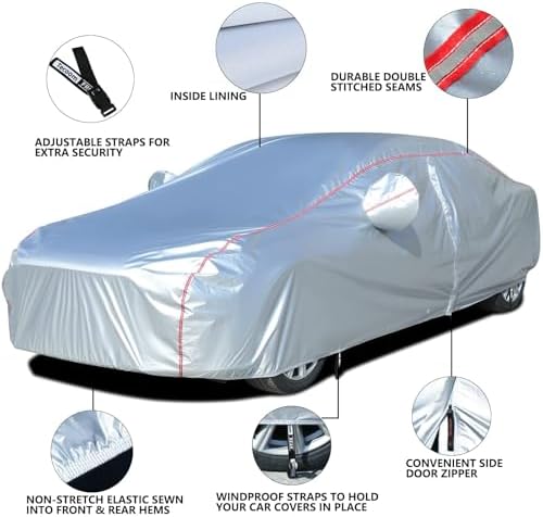 Tecoom Hard Shell Oxford Material Door Shape Zipper Design Waterproof UV-Proof Windproof Car Cover for All Weather Indoor Outdoor Fit 160-172 Inches Hatchback - Image 4