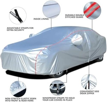 Tecoom Hard Shell Oxford Material Door Shape Zipper Design Waterproof UV-Proof Windproof Car Cover for All Weather Indoor Outdoor Fit 160-172 Inches Hatchback - Image 4
