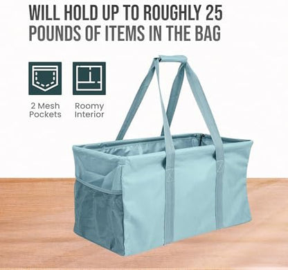 Extra Large Utility Tote Bag - Oversized Collapsible Reusable Wire Frame Rectangular Canvas Basket With Two Exterior Pockets For Beach, Pool, Laundry, Car Trunk, Storage - Light Blue - Image 5