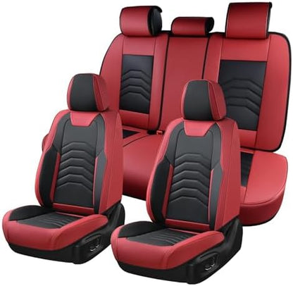 Coverado Seat Covers, Front and Back Seat Covers for Cars, Car Seat Cover, Car Seat Protector Waterproof, Car Seat Cushion Faux Leather, Seat Covers Carseat Cover Universal Fit for Most Cars Red&Black by COVERADOAUTO